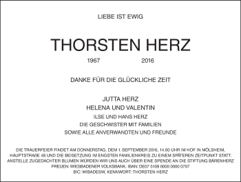 Traueranzeige von Thorsten Herz von Trauerportal Rhein Main Presse
