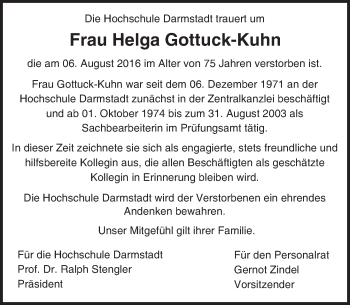 Traueranzeige von Helga Gottuck-Kuhn von Trauerportal Echo Online