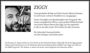 Traueranzeige von Zekeriya Toraman von Trauerportal Rhein Main Presse