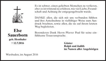 Traueranzeige von Else Sauerborn von Trauerportal Rhein Main Presse