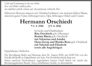 Traueranzeige von Hermann Orschiedt von Trauerportal Rhein Main Presse
