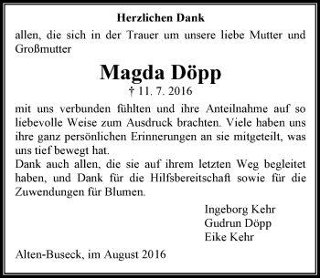 Traueranzeige von Magda Döpp von  Gießener Anzeiger
