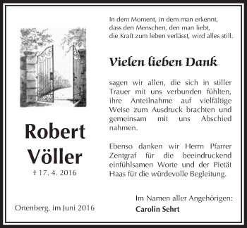 Traueranzeige von Robert Völler von  Kreisanzeiger