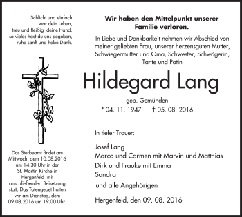 Traueranzeige von Hildegard Lang von Trauerportal Rhein Main Presse