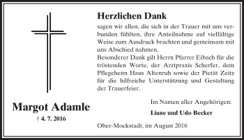 Traueranzeige von Margot Adamle von  Kreisanzeiger