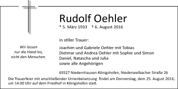 Traueranzeige von Rudolf Oehler von Trauerportal Rhein Main Presse