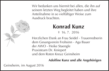 Traueranzeige von Konrad Kunz von Trauerportal Echo Online