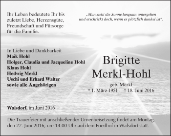 Traueranzeige von Brigitte Merkl-Hohl von  Camberger Anzeiger