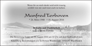 Traueranzeige von Manfred Terboven von Trauerportal Rhein Main Presse