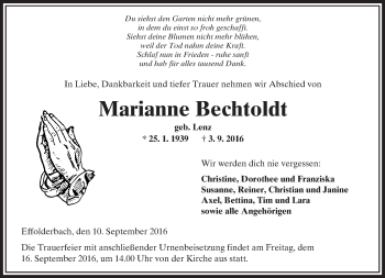 Traueranzeige von Marianne Bechtoldt von  Kreisanzeiger