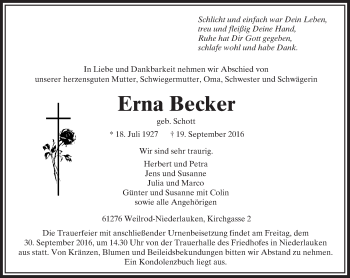Traueranzeige von Erna Becker von  Usinger Anzeiger
