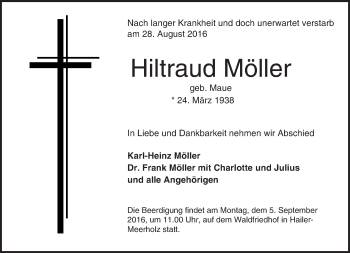 Traueranzeige von Hiltraud Möller von  Gelnhäuser Tageblatt