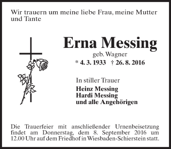 Traueranzeige von Erna Messing von Trauerportal Rhein Main Presse