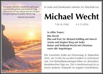 Traueranzeige von Michael Wecht von Trauerportal Echo Online