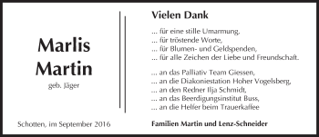 Traueranzeige von Marlis Martin von  Kreisanzeiger