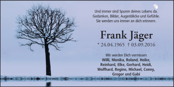 Traueranzeige von Frank Jäger von Trauerportal Rhein Main Presse