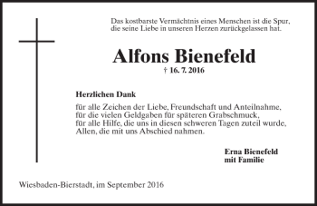 Traueranzeige von Alfons Bienefeld von Trauerportal Rhein Main Presse