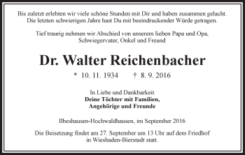 Traueranzeige von Walter Reichenbacher von VRM Trauer