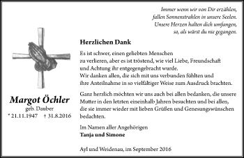 Traueranzeige von Margot Öchler von VRM Trauer