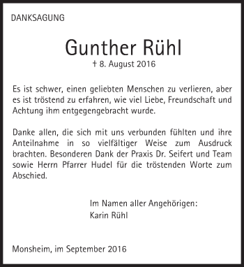 Traueranzeige von Gunther Rühl von Trauerportal Rhein Main Presse