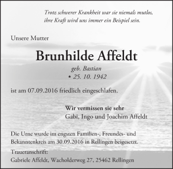 Traueranzeige von Brunhilde Affeldt von Trauerportal Rhein Main Presse