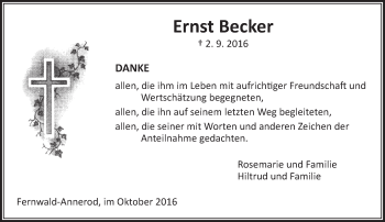 Traueranzeige von Ernst Becker von  Gießener Anzeiger