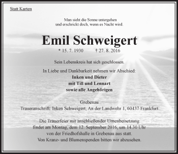 Traueranzeige von Emil Schweigert von VRM Trauer