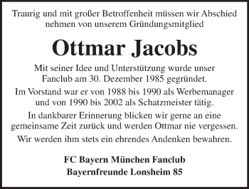 Traueranzeige von Ottmar Jacobs von Trauerportal Rhein Main Presse