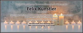 Traueranzeige von Felix Künstler von VRM Trauer