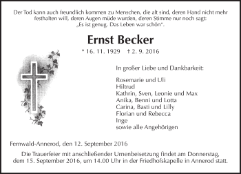 Traueranzeige von Ernst Becker von  Gießener Anzeiger