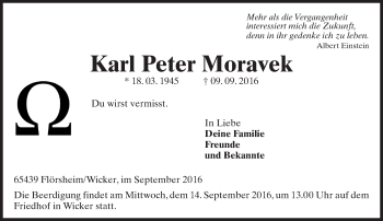 Traueranzeige von Karl Peter Moravek von Trauerportal Rhein Main Presse
