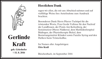 Traueranzeige von Gerlinde Kraft von  Kreisanzeiger