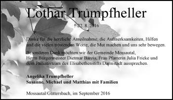 Traueranzeige von Lothar Trumpfheller von Trauerportal Echo Online