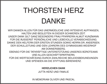 Traueranzeige von Thorsten Herz von Trauerportal Rhein Main Presse