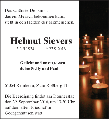Traueranzeige von Helmut Sievers von Trauerportal Echo Online