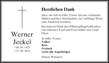 Traueranzeige von Werner Jeckel von  Camberger Anzeiger