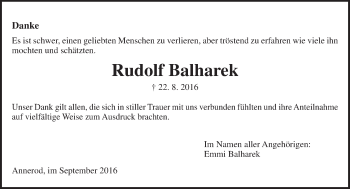 Traueranzeige von Rudolf Balharek von  Gießener Anzeiger