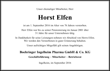 Traueranzeige von Horst Elfen von Trauerportal Rhein Main Presse