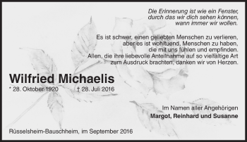 Traueranzeige von Wilfried Michaelis von Trauerportal Rhein Main Presse
