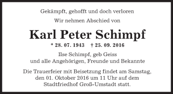 Traueranzeige von Karl Peter Schimpf von Trauerportal Echo Online