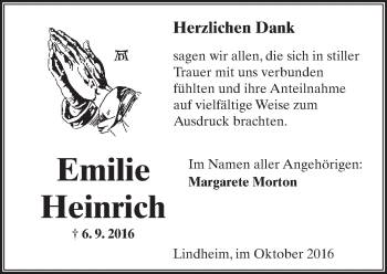 Traueranzeige von Emilie Heinrich von  Kreisanzeiger