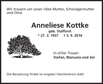 Traueranzeige von Anneliese Kottke von Trauerportal Rhein Main Presse