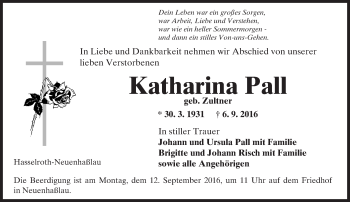 Traueranzeige von Katharina Pall von  Gelnhäuser Tageblatt