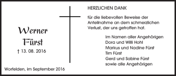 Traueranzeige von Werner Fürst von Trauerportal Echo Online