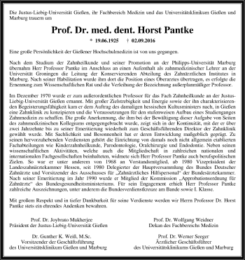Traueranzeige von Horst Pantke von  Gießener Anzeiger