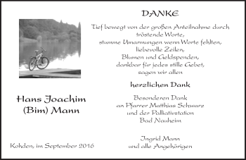 Traueranzeige von Hans Joachim Mann von  Kreisanzeiger