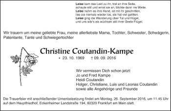 Traueranzeige von Christine Coutandin-Kampe von Trauerportal Echo Online