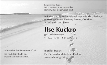 Traueranzeige von Ilse Kuckro von Trauerportal Rhein Main Presse