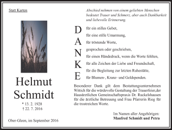 Traueranzeige von Helmut Schmidt von VRM Trauer