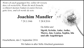 Traueranzeige von Joachim Mandler von  Gießener Anzeiger